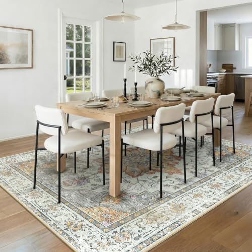 RELEANY Washable Area Rug, 8'x10', Beige/Carbon Grey/Orange - Image 3