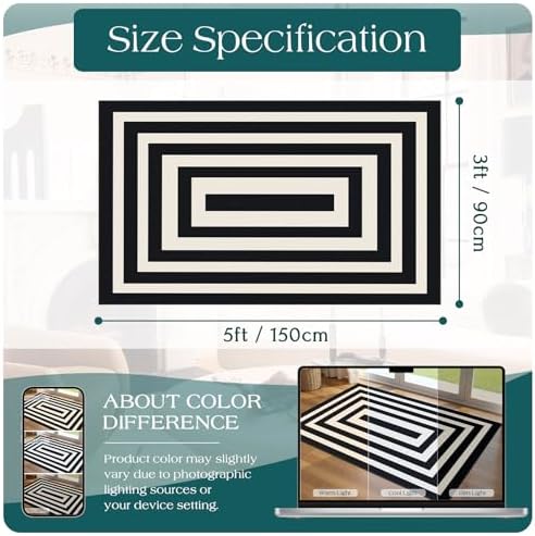 3x5 Modern Entry Rug - Small Washable Indoor Outdoor Mats for Front Door Non-Slip Porch Rug Black White Geometric Striped Throw Rugs for Living Room Bedroom Entryway Kitchen Office Porch Decor - Image 7