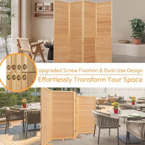 Bamboo Mesh Woven Room Divider 5.6FT,4 Panel Folding Privacy Screen,Brown - Image 7