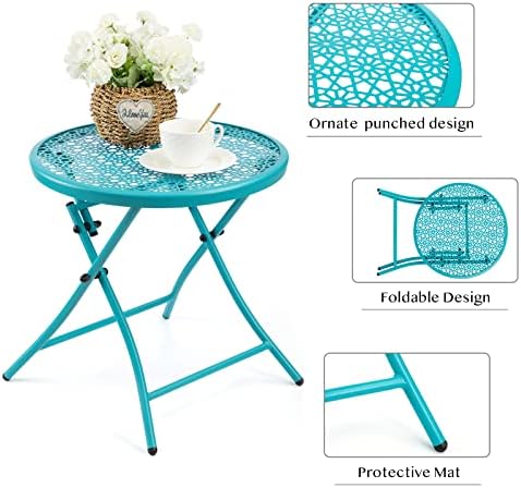 TeoKJ Folding Outdoor Side Table, No Assembly Patio Table with Cutouts - Image 6