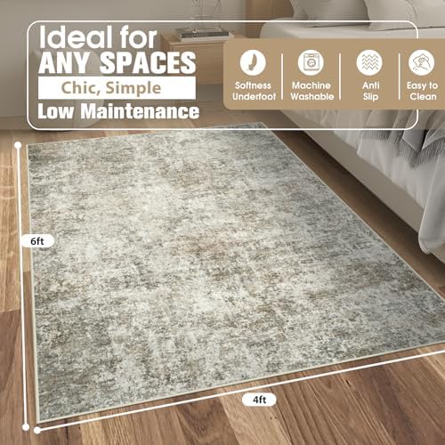 4x6 Area Rugs for Living Room Washable Bedroom Dining Room Beige Brown - Image 2