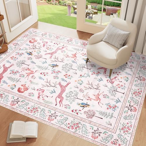 DUKINO 3x5 Rug, Washable Animal Area Rug for Bedroom Non Slip, Pink - Image 3