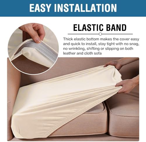 H.VERSAILTEX Velvet Stretch Couch Cushion Cover Plush Cushion Slipcover for Chair Cushion Furniture Protector Seat Cushion Sofa Cover (1 Piece Armchair Cushion Covers, Cream) - Image 4