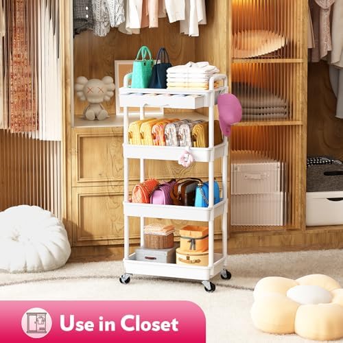 SUNALLY Makeup Cart Organizer with Drawer,4 Tier Rolling Makeup Cart, White - Image 5