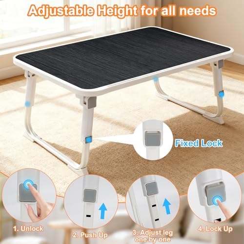 Laptop Desk for Bed, Adjustable Height Laptop Bed Table, Foldable Lap Desk with USB Charge Port, Desktop Card Slot, Side Drawer, Book Shelf, Portable Lap Tray for Eating Reading Working Sofa & Floor - Image 6