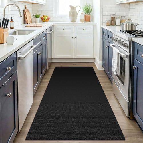 KOZYFLY Black Washable 3x4 Woven Entry Area Rug, Braided Throw Rugs for Entryway, Non Slip Door Mat Indoor Outdoor Entrance, Front Porch Foyer Carpet for Kitchen, mudroom, Bathroom, Black/Dark Grey - Image 2
