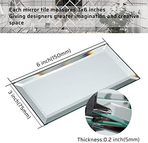 Peel and Stick Mirror Tiles, 3x6 Inch Beveled Mirror Subway Tile for Kitchen Backsplash Bathroom Wall 40 Pcs - Image 3