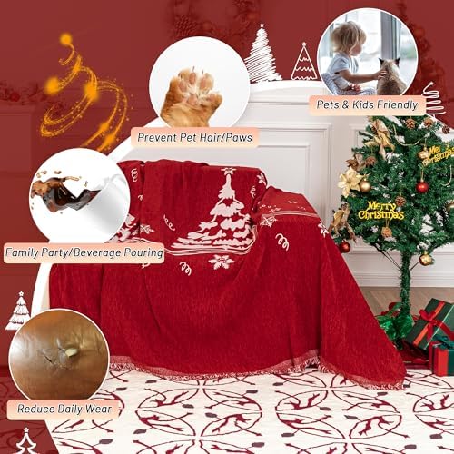 MYSKY HOME Sofa Covers for 2 Cushion Couch L Shaped Couch Cover, Washable Couch Covers with Tassels Boho Couch Cover Non Slip Super Universal Soft Sofa Slipcover for Kids, Dogs, Pets, 71"x102", Red - Image 2