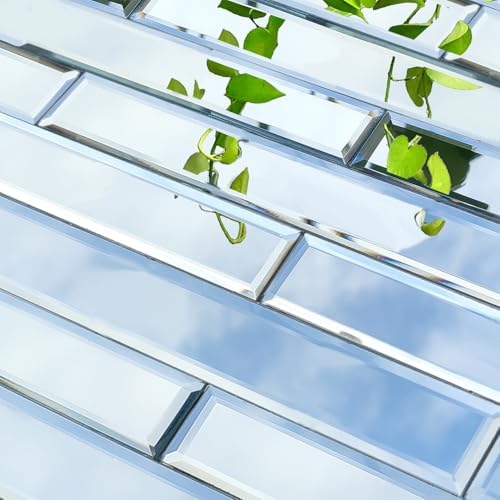 12 Pcs Peel and Stick Beveled Mirror Glass Tile.12x1.2 Inch Mirror Backsplash Tiles. Cute Mirror Strip Tile for Kitchen, Bathroom Wall. 12 Pcs by XIHACTY