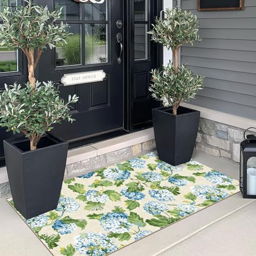 Front Door Mat Indoor Entrance - 2x4.3 Light Blue Green Floral Rug - Image 3