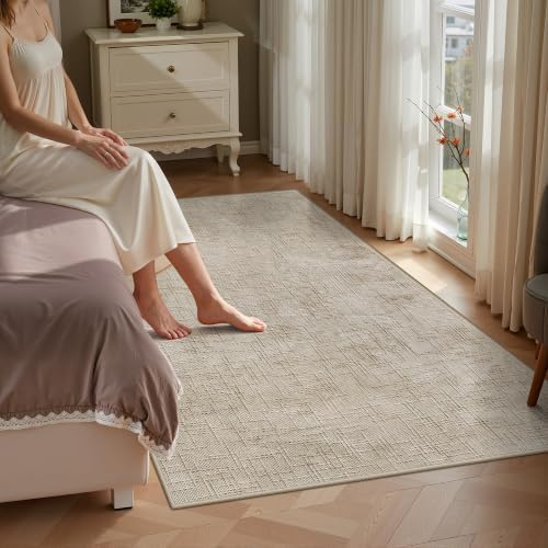 Valenrug 4x6 Area Rug, High-Low Pile Washable Rug for Living Room, Beige - Image 4