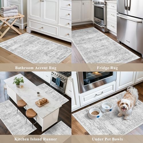 Washable Non-Slip 3 Piece Kitchen Rugs Set – Modern Boho Low-Pile Area Rugs and Runner for Entryway Bathroom Hallway – Decorative Small Indoor Rugs (Grey Ivory, 2x3+2x4+2x5) - Image 4