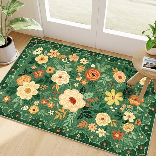 DUKINO 2x3 Entryway Rug, Door Mat Soft Washable Rug Non Slip, Dark Green by DUKINO