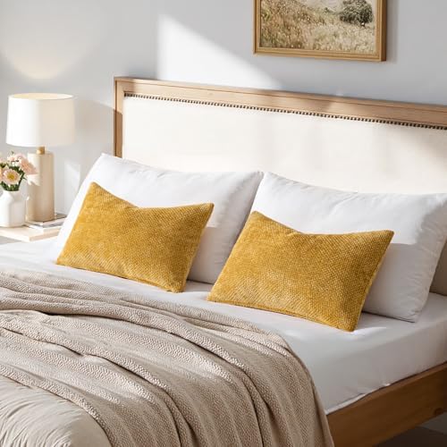 MIULEE Decorative Lumbar Throw Pillow Covers 12x20 in Mustard Yellow 2 Pack - Image 3