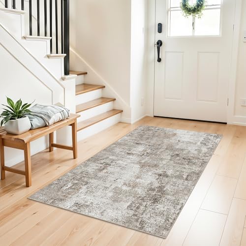 3x4 Washable Entryway Area Rug - Non-Slip Modern Small Indoor Mat for Bathroom,Living Room,Bedroom - Abstract Neutral Soft Low-Pile Throw Carpet with Rubber Backing (Beige Grey) by ZHXXUJ