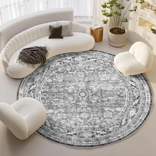 OPPODREAM Vintage Grey Area Rugs 6' Round, Washable Rug for Living Room by OPPODREAM