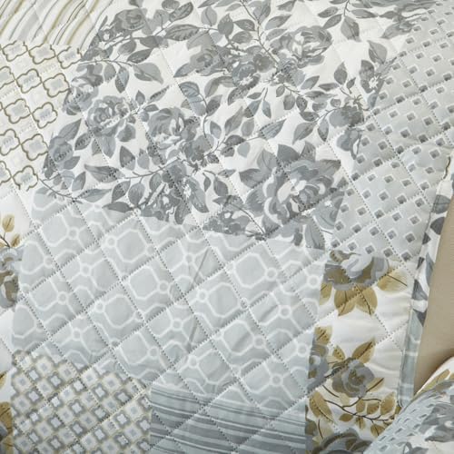 Great Bay Home Reversible Patchwork Loveseat Cover - Washable Slipcover Furniture Protector with Elastic Straps - Perfect for Kids & Pets - Box-Stitched Detail (Grey) - Image 6
