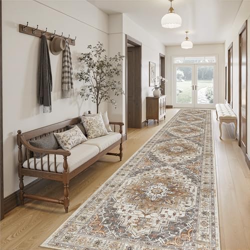 Madane Hallway Runner Rug 2'6''x16' Kitchen Runners Vintage, Turmeric/Grey - Image 2