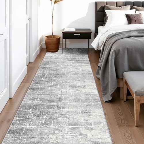 2'6x14 Abstract Kitchen Area Rugs: Farmhouse Washable Non-Slip Long Hallway Rug Soft Stain-Resistant Entryway Bathroom Floor Mat Low-Pile Nursery Living Room Bedroom Carpet(2'6x14,Light/Grey) - Image 2