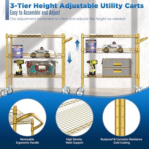 Leteuke 3 Tier Rolling Carts with Wheels, Heavy Duty Rolling Utility Cart - Image 4
