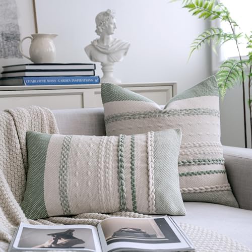 Cethom Boho Lumbar Pillow Covers 12x20 Inch Set of 2, Sage Green Textured Decorative Couch Pillow Cases for Farmhouse Home Decor, Accent Cushion Cover for Sofa, Bed, Living Room, Bedroom - Image 2