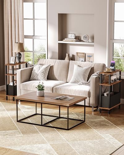CHOEZON Set of 2 End Tables with Charging Station, Narrow Side Table for Small Spaces, Slim Nightstand with Basket, Skinny Bedside Table, for Living Room, Bedroom, Rustic Brown and Black TBZ07UP2BF - Image 4