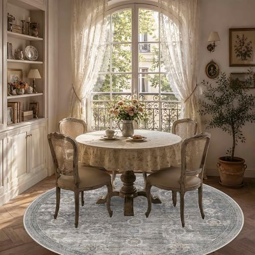 Rugxara 6ft Round Rug Washable Circle Area Rug for Living Room, Grey/Taupe - Image 4