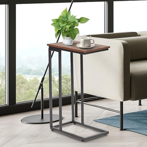 C-Shaped End Table Slim - Brown 2-Pack Couch TV Tray Side Table - Image 7