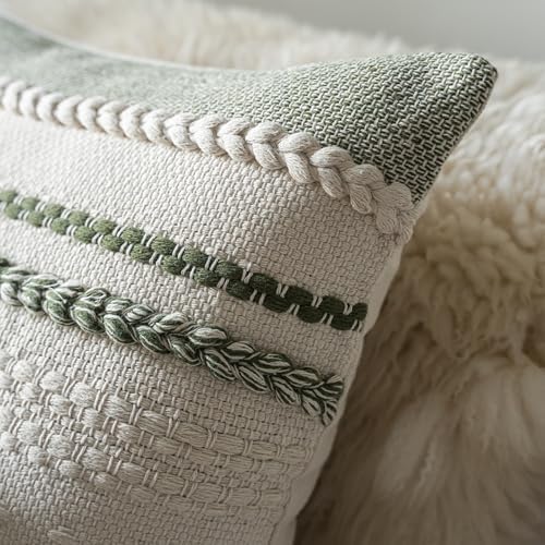 Cethom Boho Lumbar Pillow Covers 14x36 Inch Long, Green Textured Decorative Couch Pillow Cases for Farmhouse Home Decor, Accent Cushion Cover for Sofa, Bed, Living Room, Bedroom, Pack of 1 - Image 3