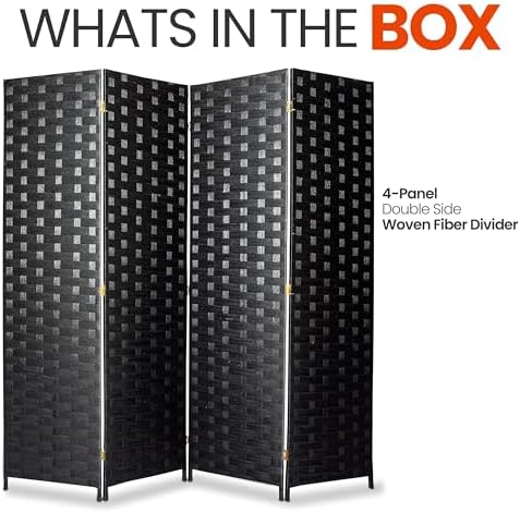 SereneLife 4-Panel Folding Room Divider, Woven Fiber Privacy Screen, Portable Partition for Room Separation, Lightweight Decorative Screen for Living Room, Office, Porch, and Dressing Area, 71” x 18” - Image 7