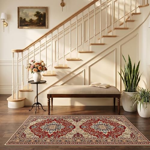 RELEANY Washable Area Rug, Runner 2'6"x5', Red/Blue - Image 2