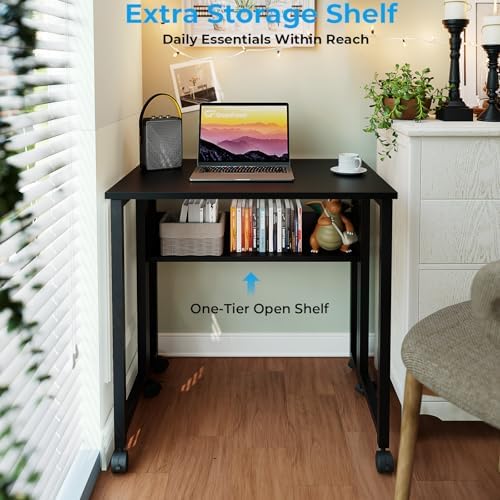 GreenForest Folding Desk with Wheels, 24.8" Rolling Table for Small Spaces - Image 5