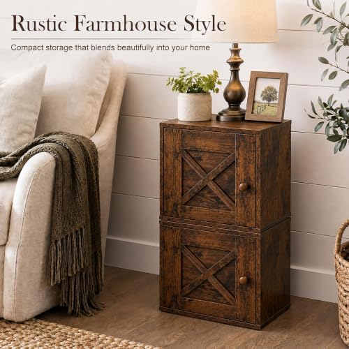 15" H x 15" W x 11.75" D Stackable Cube Storage Organizer with Door, Brown Modular Cubby Storage Bin with Non-Slip Pads, Wooden Cube Bookshelf Shelf for Bedroom, Living Room, Kitchen and Office - Image 4