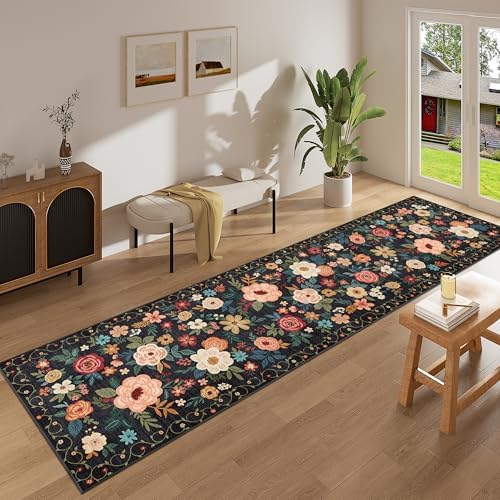 DUKINO 2.6x10 Runner Rug for Hallway, Washable Kitchen Rugs Non Slip, Black - Image 3