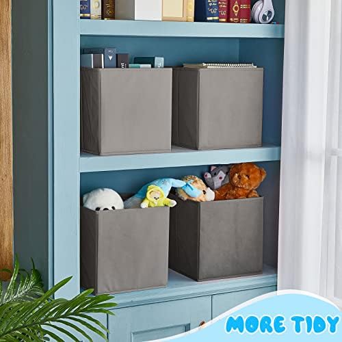 Yinder 12 Pcs Cube Storage Bin Grey 10.5''x10.5''x11'' Storage Bins for Playroom Decor Colorful Bins for Kids Foldable Baskets for Nursery Organizer Boxes Fabric Boxes - Image 6