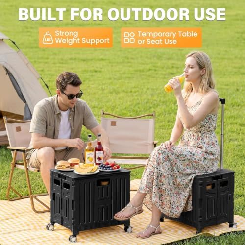 SUNALLY Folding Utility Cart Rolling Crate Handcart Shopping Trolley, Black - Image 4