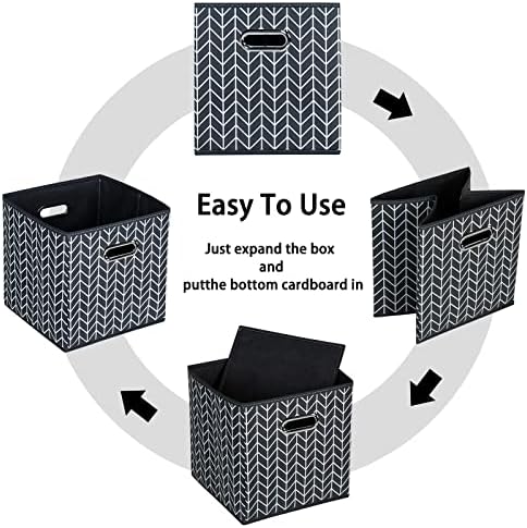 Black Foldable Storage Cubes Bins , Fabric Storage Box Cubes Organizer Baskets with Dual Handles for Home Organizer (Grey Wave) - Image 5
