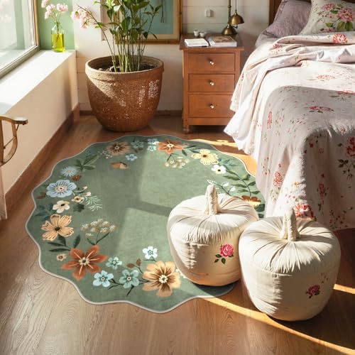 Lahome Floral Circle Round Area Rugs, Washable Small Round Rug 3ft Non-Slip - Image 3