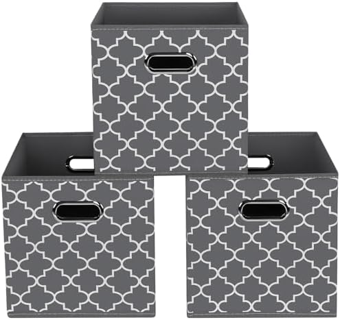 Fabric storage bins Cubes, Fabric Cube Organizer with Handle, Foldable Cube Bins for Cloth or Accessary Storage, 11x11x11, Set of 3, (Gray Light) by Yunkeeper