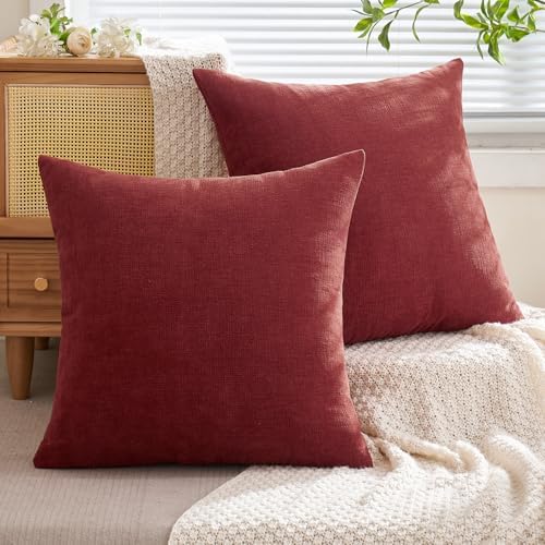 MIULEE Wine Red Chenille Couch Throw Pillow Covers, 18x18 - Image 4