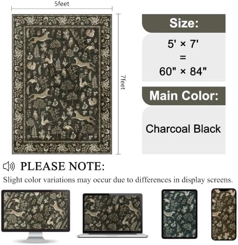 DUKINO 5x7 Area Rugs, Washable Animal Rug for Living Room, Charcoal Black - Image 2