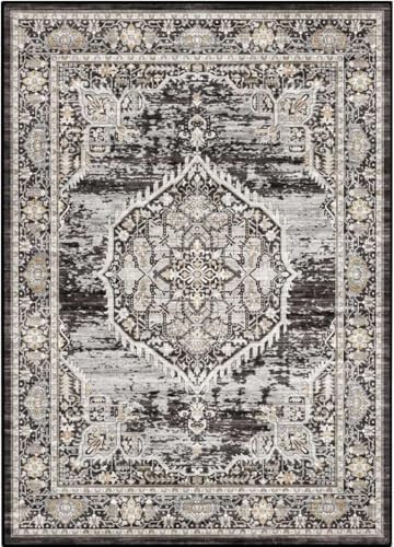 Washable Rugs 7x9 Area Rug：Large Rugs for Living Room - Oriential Distressed Printed Floral Carpet - Non Slip with Rubber Backing Area Rug 7'x9' Black - Image 4