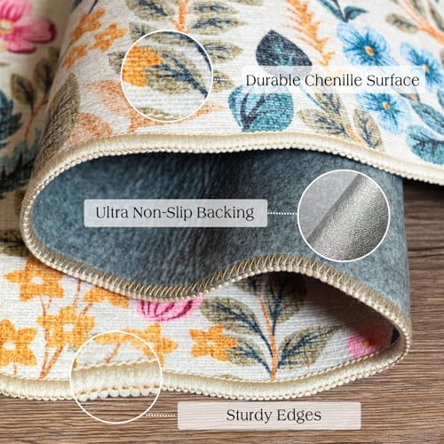 Colorful Floral Entry Rug - 3x5 Ft Washable Indoor Outdoor Front Door Mat Outside Entrance Front Porch Mat Non-Slip Boho Throw Rugs for Living Room Bedroom Entryway Kitchen Office Porch Decor - Image 3