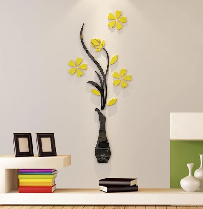 3D Vase Wall Murals for Living Room Bedroom Sofa Backdrop, DIY Wall Decal - Originality Stickers Gift, Yellow, 39 X 16 inches - Image 3