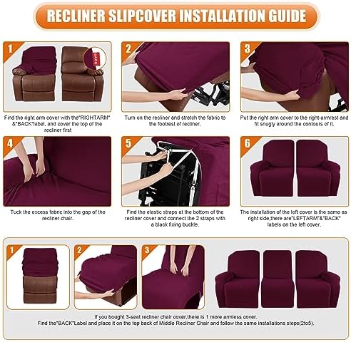 VANSOFY Stretch Recliner Couch Cover, Slipcover, Burgundy, 3 Seater - Image 6