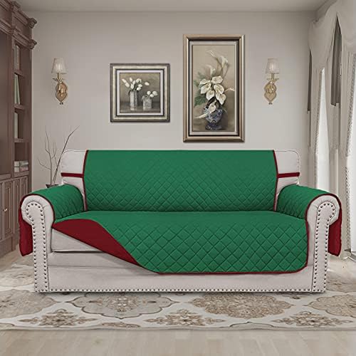 Easy-Going Reversible Couch Cover, 2 Cushion Sofa, Green/Christmas Red - Image 2