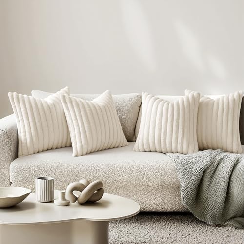 MIULEE Faux Fur Plush Decorative Throw Pillow Covers 18x18, Cream White - Image 2