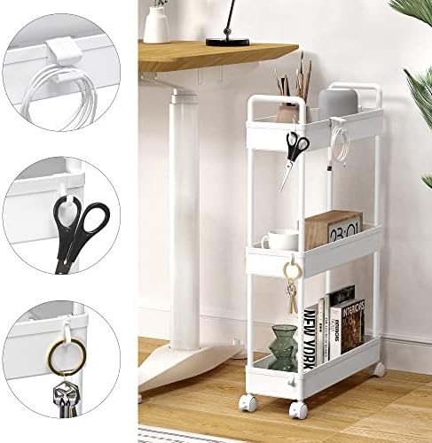 SOLEJAZZ Slim Rolling Storage Cart Skinny Bathroom Organizer, 3 Tier, White - Image 3