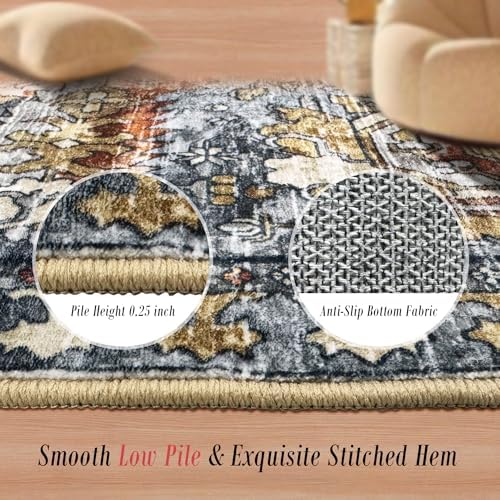 RUGSURE Washable Area Rugs - Perfect for Living Room, Bedroom, Kids Room, Nursery - Stain & Water Resistant Non-Slip, Pet & Child Friendly, Vintage Tribal Area Rugs (Turmeric and Grey, 3' x 5 ') - Image 3