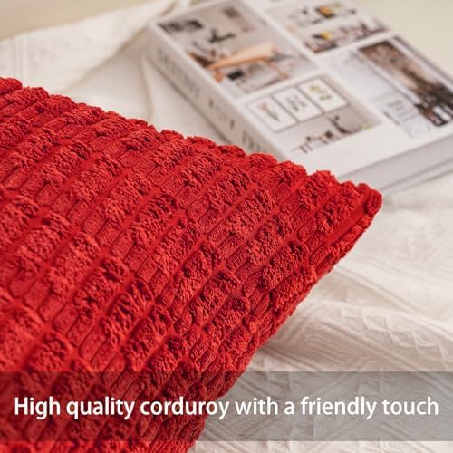 Aegero Pack of 2 Corduroy Decorative Throw Pillow Covers 18x18 Inch, Red - Image 2